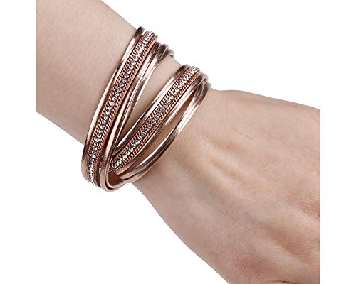 Fesciory Leather Wrap Bracelets for Women, Boho Western Layered Jewelry | Layered leather cuff bracelets, Easy on and off, Boho western style, Daily wear, Gift for women - color: Champagne 2