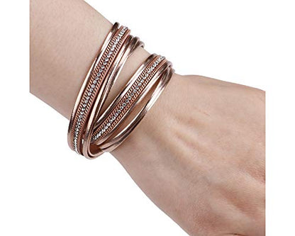 Fesciory Leather Wrap Bracelets for Women, Boho Western Layered Jewelry | Layered leather cuff bracelets, Easy on and off, Boho western style, Daily wear, Gift for women - color: Champagne 2