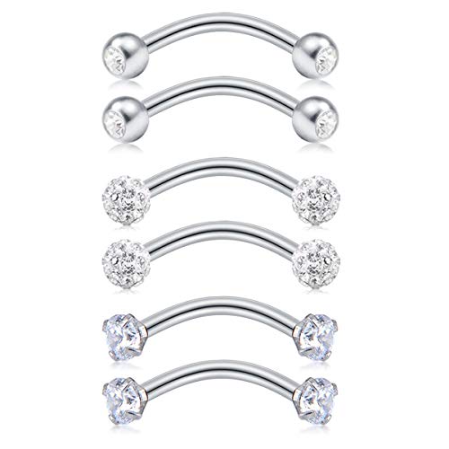 Rook Piercing Jewelry Rook Earrings for Women Eyebrow Rings Surgical Steel Vertical Labret Jewelry 16g 14g Curved Barbell Snug Daith Surface Tragus Piercing Jewelry Silver Gold - color: A1 - 3/8"(10mm) -silver