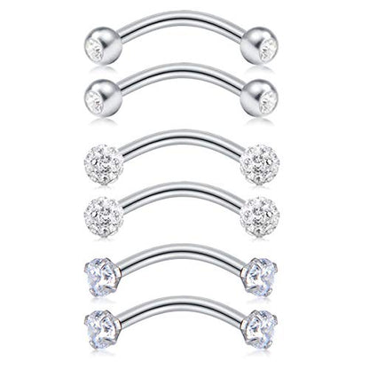 Rook Piercing Jewelry Rook Earrings for Women Eyebrow Rings Surgical Steel Vertical Labret Jewelry 16g 14g Curved Barbell Snug Daith Surface Tragus Piercing Jewelry Silver Gold - color: A1 - 3/8"(10mm) -silver