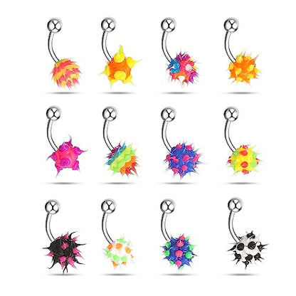 14G Body Piercing Jewelry Surgical Steel Belly Button Rings Tongue Rings Packs Silicone Spike Ball Barbell Belly Tongue Nipple Rings Piercing for Women - style: Silicone belly rings 16pcs