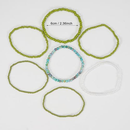 Boho Colorful Stackable Crystal Glass Beads Stretch Bracelets Multilayered Bracelets for Women Bohemian Jewelry - color: Green 7pcs