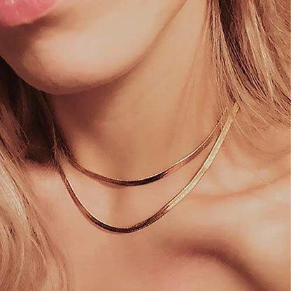 Turandoss Dainty Gold Choker Necklaces for Women - 14K Gold Plated Handmade Medallion Snake Link Chain Cross Star Moon Adjustable Simple Choker Necklaces for Women Jewelry - style: "Snake Chain-4mm