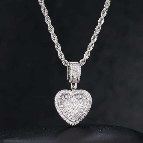 Lulu Mel Silver Heart Necklace 14K Gold Plated Heart Pendant Cubic Zirconia Necklace for Women Men, Iced Out Love Necklace Jewelry Gift Valentine's Day/Mother's Day/Christmas/Anniversary/Birthday Gift - color: Silver, style: Small Heart