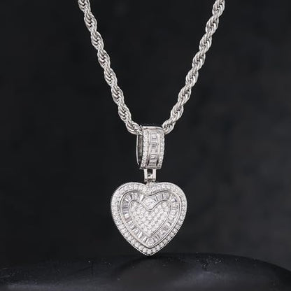 Lulu Mel Silver Heart Necklace 14K Gold Plated Heart Pendant Cubic Zirconia Necklace for Women Men, Iced Out Love Necklace Jewelry Gift Valentine's Day/Mother's Day/Christmas/Anniversary/Birthday Gift - color: Silver, style: Small Heart