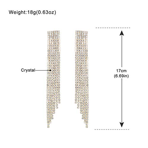Silver Rhinestone Crystal Bridal Chandelier Long Tassels Dangle Earrings for Wedding - color: A-gold earring
