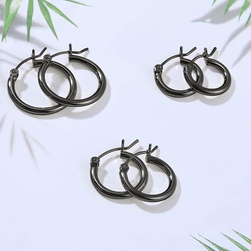Gold Hoop Earrings for Women 14K Gold Plated | 925 Sterling Silver Post Hypoallergenic Hoop Earrings - color: Black, size: 20mm