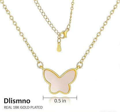 18K Gold Plated, Pt Plated Chain Necklace with Knot, Butterfly, Heart Pendant for Women, Delicate Minimalist Jewelry, 18-20 Inches - color: Black Butterfly