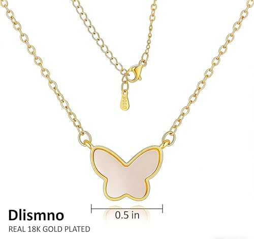 18K Gold Plated, Pt Plated Chain Necklace with Knot, Butterfly, Heart Pendant for Women, Delicate Minimalist Jewelry, 18-20 Inches - color: Red Butterfly