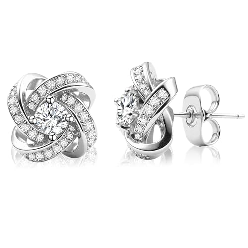 VOLUKA Cubic Zirconia Stud Earrings for Women - Hypoallergenic Earrings for Sensitive Ears - Simulated Diamond CZ - style: Knot