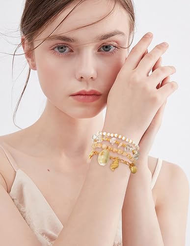 LALAPPLE Shell Bracelet Boho Beaded Stretch Bracelets for Women Seashell Strand Bracelets Starfish Charm Jewelry Summer Beach Jewelry Stackable Crystal Gold Plated Beads Bracelet for Women - style: T-Style3