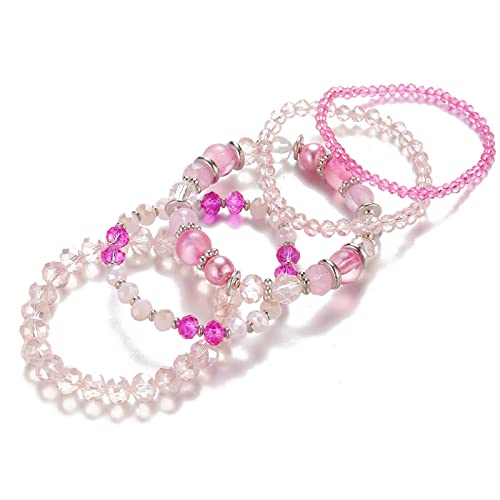 Noessla Beaded Boho Stretch Bracelet Colorful Stackable Crystal Beads Bracelets Trendy Costume Jewelry Mothers Day Gifts for Women - color: 21-Hot pink