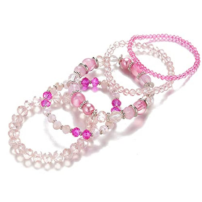 Noessla Beaded Boho Stretch Bracelet Colorful Stackable Crystal Beads Bracelets Trendy Costume Jewelry Mothers Day Gifts for Women - color: 21-Hot pink