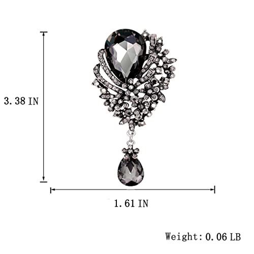 seven wolves Women Crystal Bouquet Brooch Pin All-Match Accessories Rhinestone Brooches and Pins - color: Black B