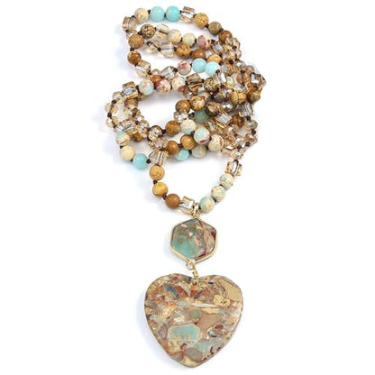 Yomisa Long Necklaces for Women Trendy, 33/34/35 inch | Boho Beaded Necklaces for Women, Natural Stone Pendant, Handmade Knotted Bead, Bohemian Holiday Summer Western Charm Jewelry - color: Love-Beige