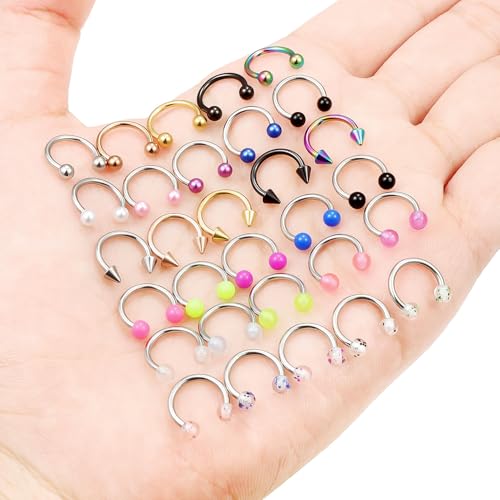 20/18/16/14G Horseshoe Septum Nose Lip Rings Smile Piercings 6/8/10/12/14/16mm Cartilage Helix Daith Earrings Surgical Steel Jewelry for Women Men - size: 16g*5/16in(8mm)