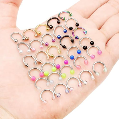 20/18/16/14G Horseshoe Septum Nose Lip Rings Smile Piercings 6/8/10/12/14/16mm Cartilage Helix Daith Earrings Surgical Steel Jewelry for Women Men - size: 16g*5/16in(8mm)