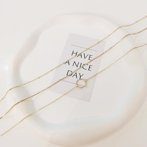 Airmb Gold Layered Necklaces for Women 14k Gold Plated Dainty Stackable Choker Necklaces for Women Trendy Layering Chain Cute Pendant Necklace Set Gold Jewelry for Women - color: 3PCS-Beaded&Box&Circle-Gold