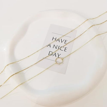 Airmb Gold Layered Necklaces for Women 14k Gold Plated Dainty Stackable Choker Necklaces for Women Trendy Layering Chain Cute Pendant Necklace Set Gold Jewelry for Women - color: 3PCS-Beaded&Box&Circle-Gold