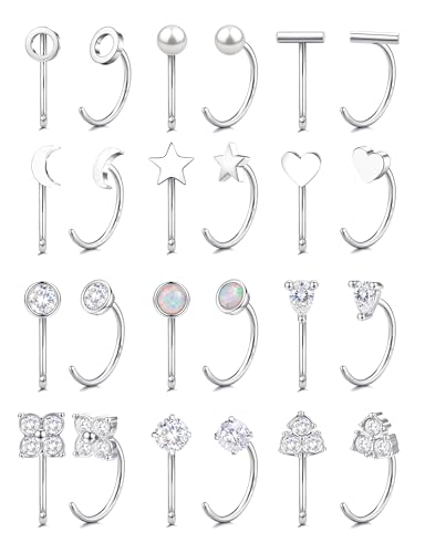 SAILIMUE 12Pair Hypoallergenic Huggie Half Hoop Earrings Backless for Women | Small Backless Earring Surgical Stainless Steel Open Arc Hoop Earrings Silver Plated with Stay Close Earrings - color: Silver:8mm