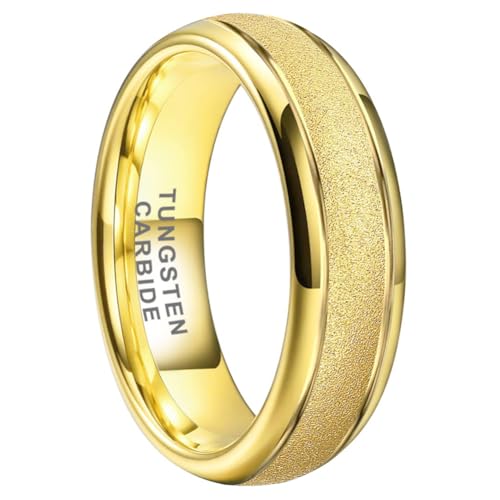 TUTISS 6mm 8mm Black/Gold/Rose Gold/White Tungsten Rings for Men Women Fashion Engagement Wedding Bands Sandblasted Finish I Love You Engraved Comfort Fit - color: 6mm Gold Tungsten