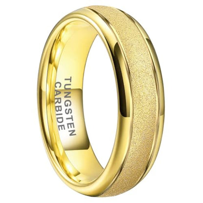 TUTISS 6mm 8mm Black/Gold/Rose Gold/White Tungsten Rings for Men Women Fashion Engagement Wedding Bands Sandblasted Finish I Love You Engraved Comfort Fit - color: 6mm Gold Tungsten