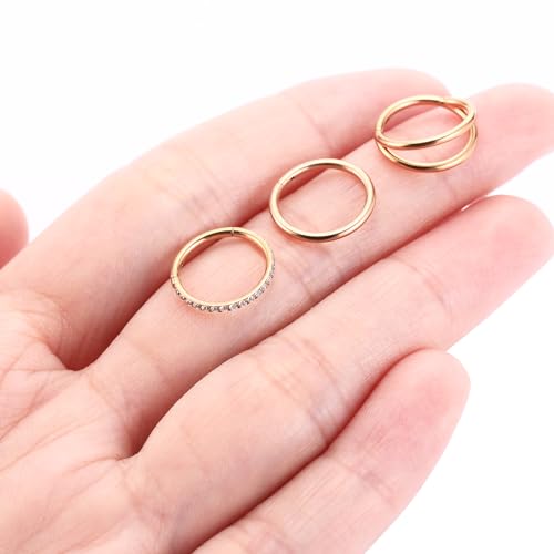 PEAKLINK 3pcs Double Nose Rings Double Nose Hoops 316L Surgical Steel Cartilage Earrings 20G/18G/16G Septum Rings Conch Piercing Helix Lip Rook Daith Tragus Pierxing Jewelry 6mm to 12mm - color: Rose Gold