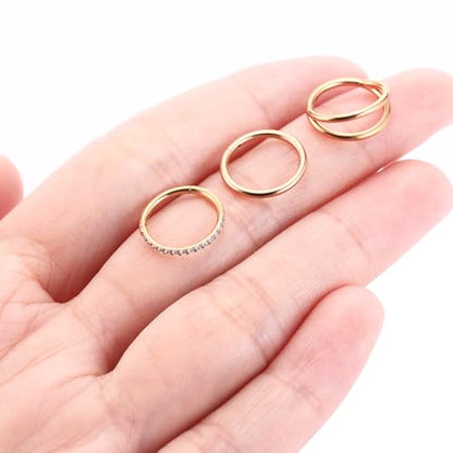 PEAKLINK 3pcs Double Nose Rings Double Nose Hoops 316L Surgical Steel Cartilage Earrings 20G/18G/16G Septum Rings Conch Piercing Helix Lip Rook Daith Tragus Pierxing Jewelry 6mm to 12mm - color: Rose Gold