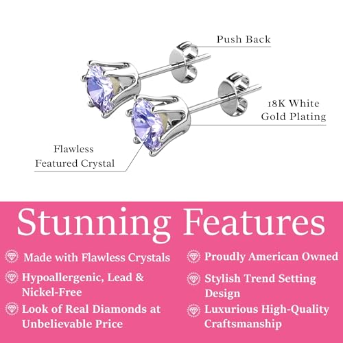Cate & Chloe 18k White Gold-Plated Birthstone Stud Earrings with Solitaire 1ct Simulated Diamond Crystals, Ruby Birthstone Earrings for Women, Gift for Her on Christmas, Anniversary, Birthday
