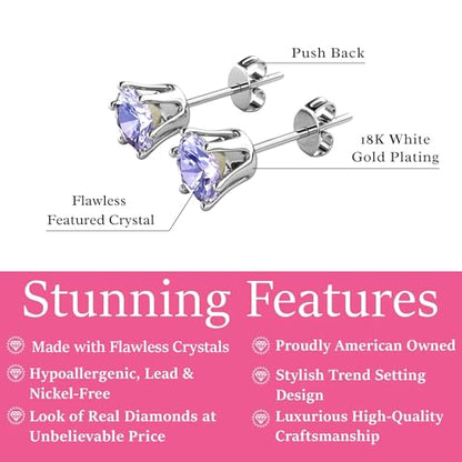 Cate & Chloe 18k White Gold-Plated Birthstone Stud Earrings with Solitaire 1ct Simulated Diamond Crystals, Ruby Birthstone Earrings for Women, Gift for Her on Christmas, Anniversary, Birthday