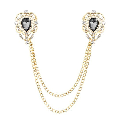 Teardrop Rhinestone Brooch Mens Lapel Pins for Shirt Collar Hanging Chain Brooch Suit Pin Crystal Rhinestone Lapel Pins for Men - color: Grey