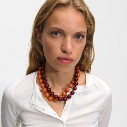 JNF Chunky Beaded Necklaces Women Large Big Ball Bead Choker Necklace Bold Statement Beads jewelry Gift - color: dark orange beaded