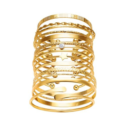 LETFLY Stackable Bangle Bracelet Set for Women, Multi Layer 14K Gold Plated Bangle Set Boho Jewelry Gifts for Womens - style: Set B