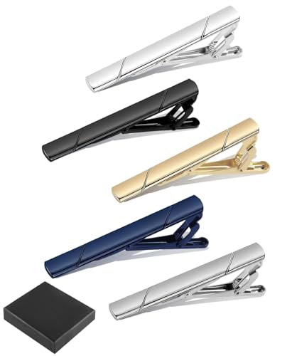 vivinin 5P Tie Clips For Men, 5 Different Color Tie Bar, Stainless Steel Tie Clip For Business, Wedding, Anniversary, Father's Day Gifts and Daily Life - style: Elegant