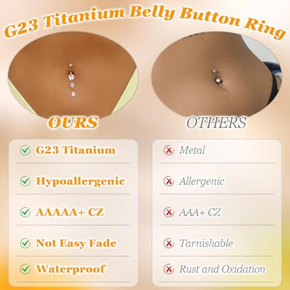 14G G23 Titanium Dangle Belly Button Ring for Women Dangling Navel Rings Hypoallergenic Teardrop Shiny CZ Belly Ring Internally Threaded Navel Piercing Jewelry - color: Purple