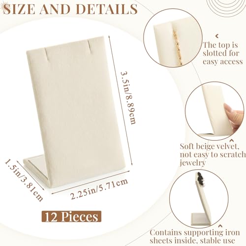 RattanView 12 Pieces Velvet Earring Display Stand Necklace Pendant Jewelry Stand Showcase Organizer Display Holder for Earring Pendant Accessory Rack(Beige,Straight Style,Velvet) - color: Beige