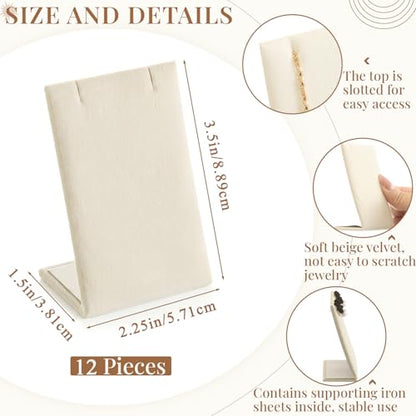 RattanView 12 Pieces Velvet Earring Display Stand Necklace Pendant Jewelry Stand Showcase Organizer Display Holder for Earring Pendant Accessory Rack(Beige,Straight Style,Velvet) - color: Beige