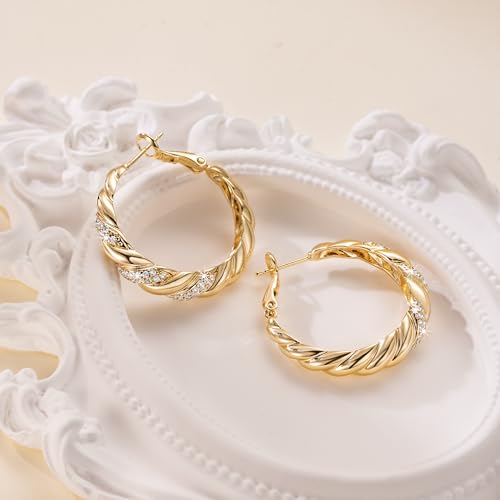 SANDRA REDD Gold Hoop Earrings for Women 14K Gold Earrings for Women | Chunky Gold Hoop Earrings Cubic Zirconia 14K Gold Hoop Earrings Mesmerizing Twisted Hoops Earrings for Women 25/30mm - size: 30mm