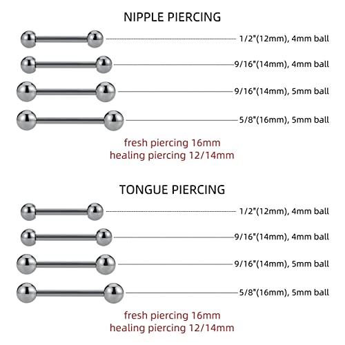 14G ASTM F136 Titanium Straight Barbell Rings for Nipple/Tongue/Dimply/Industrial - Internally Threaded Hypoallergenic Body Piercing Jewelry Gift for Women & Men, Nickel Free, Lead-Free - color: 14G(1.6mm), 1&3/8"(35mm), 5mm top