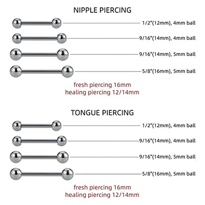 14G ASTM F136 Titanium Straight Barbell Rings for Nipple/Tongue/Dimply/Industrial - Internally Threaded Hypoallergenic Body Piercing Jewelry Gift for Women & Men, Nickel Free, Lead-Free - color: 14G(1.6mm), 3/4"(19mm), 5mm top
