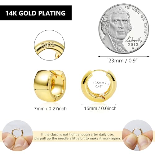 Chunky Hoop Earrings for Women Small Huggie Hoops Earrings Fashion Jewelry | 14k Gold Plated Hypoallergenic Thick Gold Silver Hoop Earrings Trendy Jewelry Gift Box, Daily Wear - color: Gold