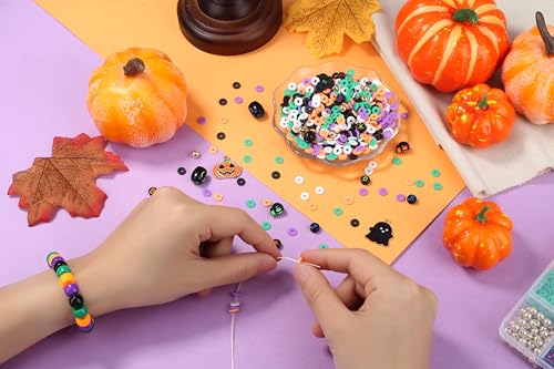 Halloween Beads for Friendship Bracelet Kit, 2000+ Pcs Halloween Clay Beads and Black Letter Bracelet Making Kit Suitable for Ages 14 and Above - color: Halloween Bracelet Bead Set