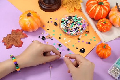 Halloween Beads for Friendship Bracelet Kit, 2000+ Pcs Halloween Clay Beads and Black Letter Bracelet Making Kit Suitable for Ages 14 and Above - color: Halloween Bracelet Bead Set