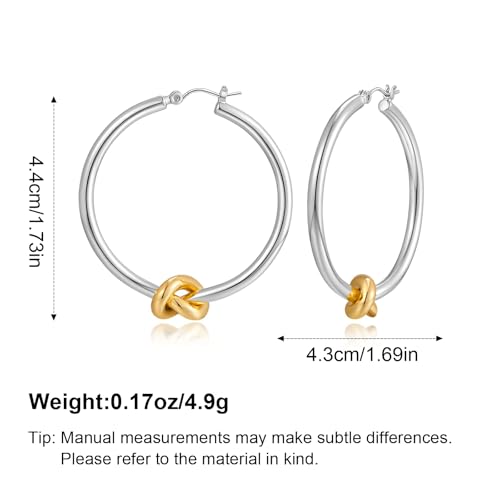 Large Gold Knot Hoop Earrings for Women 18K Gold Hoop Earrings Statement Lightweight Hoops Trendy Gold Hoops Earrings Jewelry - color: B-Big Hoop Earrings-mix metal