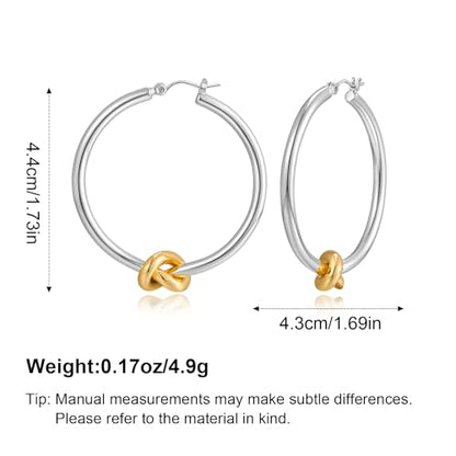 Large Gold Knot Hoop Earrings for Women 18K Gold Hoop Earrings Statement Lightweight Hoops Trendy Gold Hoops Earrings Jewelry - color: B-Big Hoop Earrings-mix metal