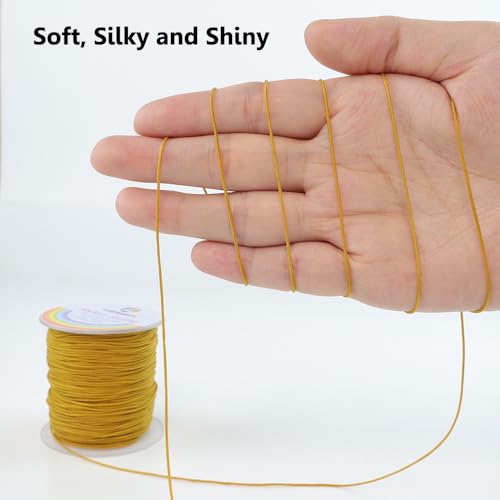 LUSTEMBER 0.8mm Nylon String, Strong Bracelet String, Durable Nylon Cord for Jewelry Making, Bracelets, Beading, Necklaces, Rattail Braiding, Kumihimo, Wind Chimes, Blinds and Handicrafts - size: Gold