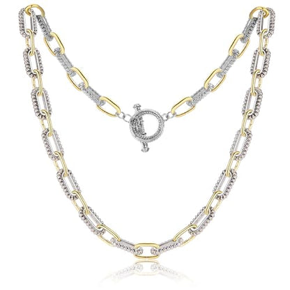 Mytys Women's Link Necklace 18k Gold Plated Double Twist Wire Gold and Silver 2 Tone Chain Necklaces Christmas New Year Jewelry - color: Short Gold & Silver 7