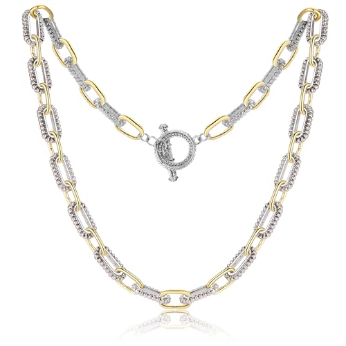 Mytys Women's Link Necklace 18k Gold Plated Double Twist Wire Gold and Silver 2 Tone Chain Necklaces Christmas New Year Jewelry - color: Long Gold & Silver 7