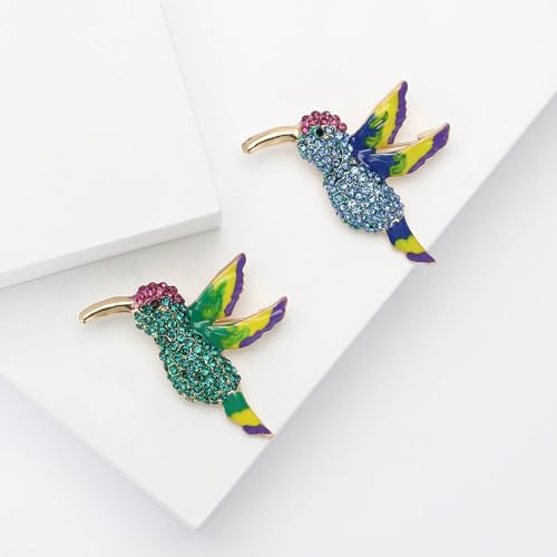 Enamel Bird Brooch for Women Rhinestones Owl/Hummingbird/Eagle/Toucan Lapel Pin Cute Bird Brooches Jewelry Gifts for Mom Wife - color: Blue-Hummingbird 2