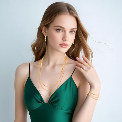 48pcs Gold Jewelry Set for Women Multi Layered Necklace Knuckle Rings Stackable Bracelets Dainty Earrings Anniversary Birthday Valentine Gift Pack for Women